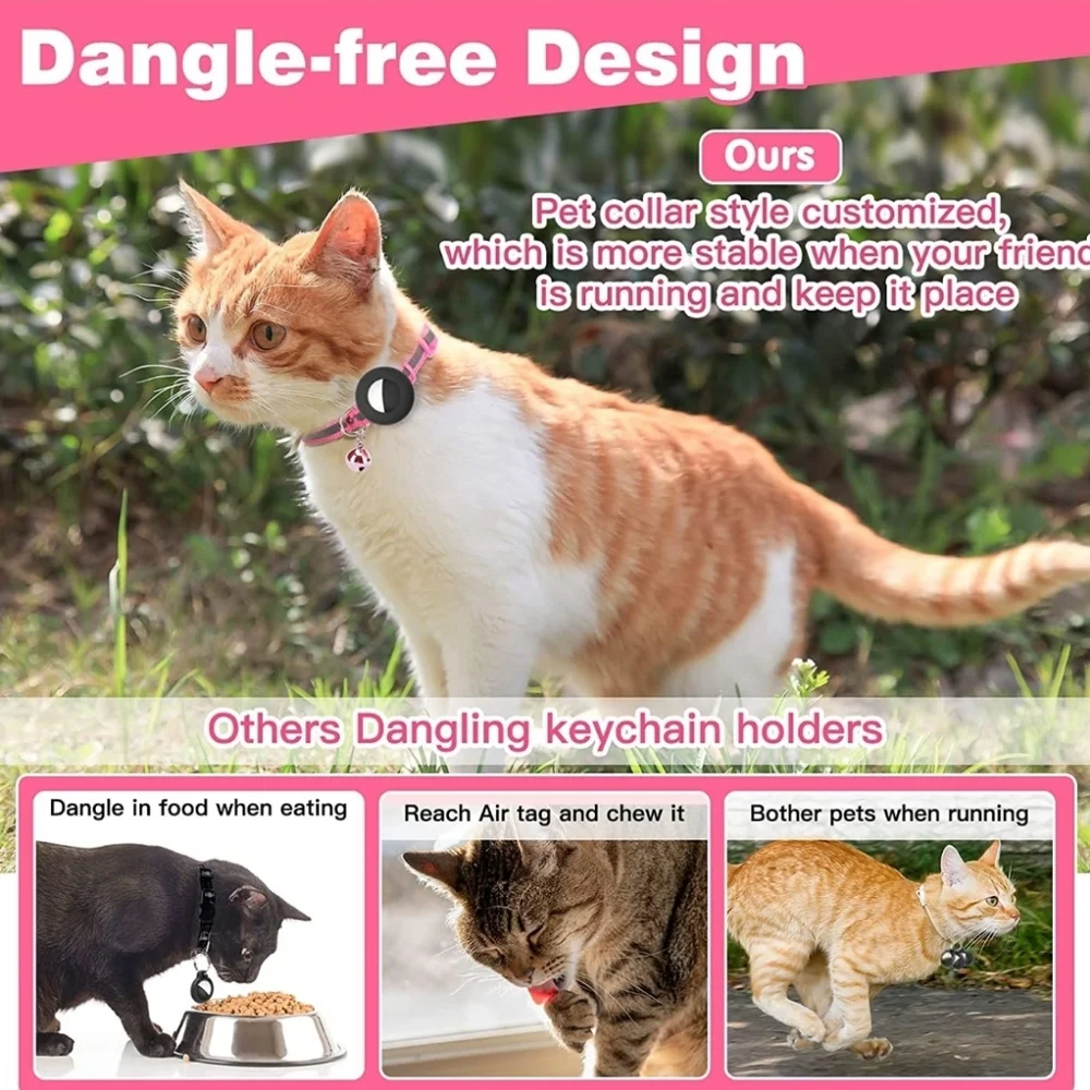 Reflective Cat Collar with Silicone Waterproof Airtag Holder 2 Pack